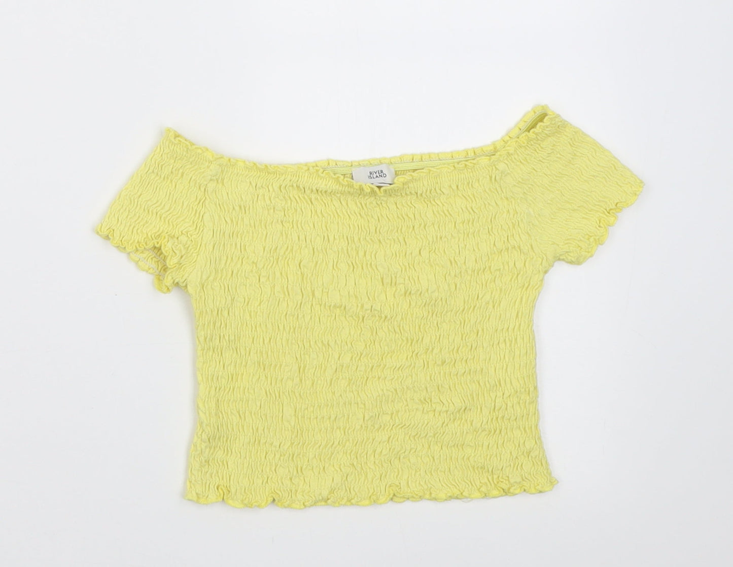 River Island Girls Yellow  Viscose Cropped T-Shirt Size 5-6 Years Off the Shoulder Pullover