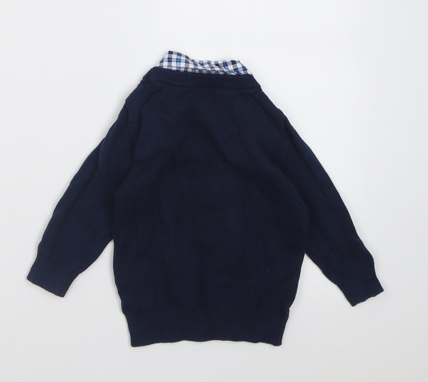 Matalan Boys Blue Check Cotton Pullover Jumper Size 9-12 Months  Pullover