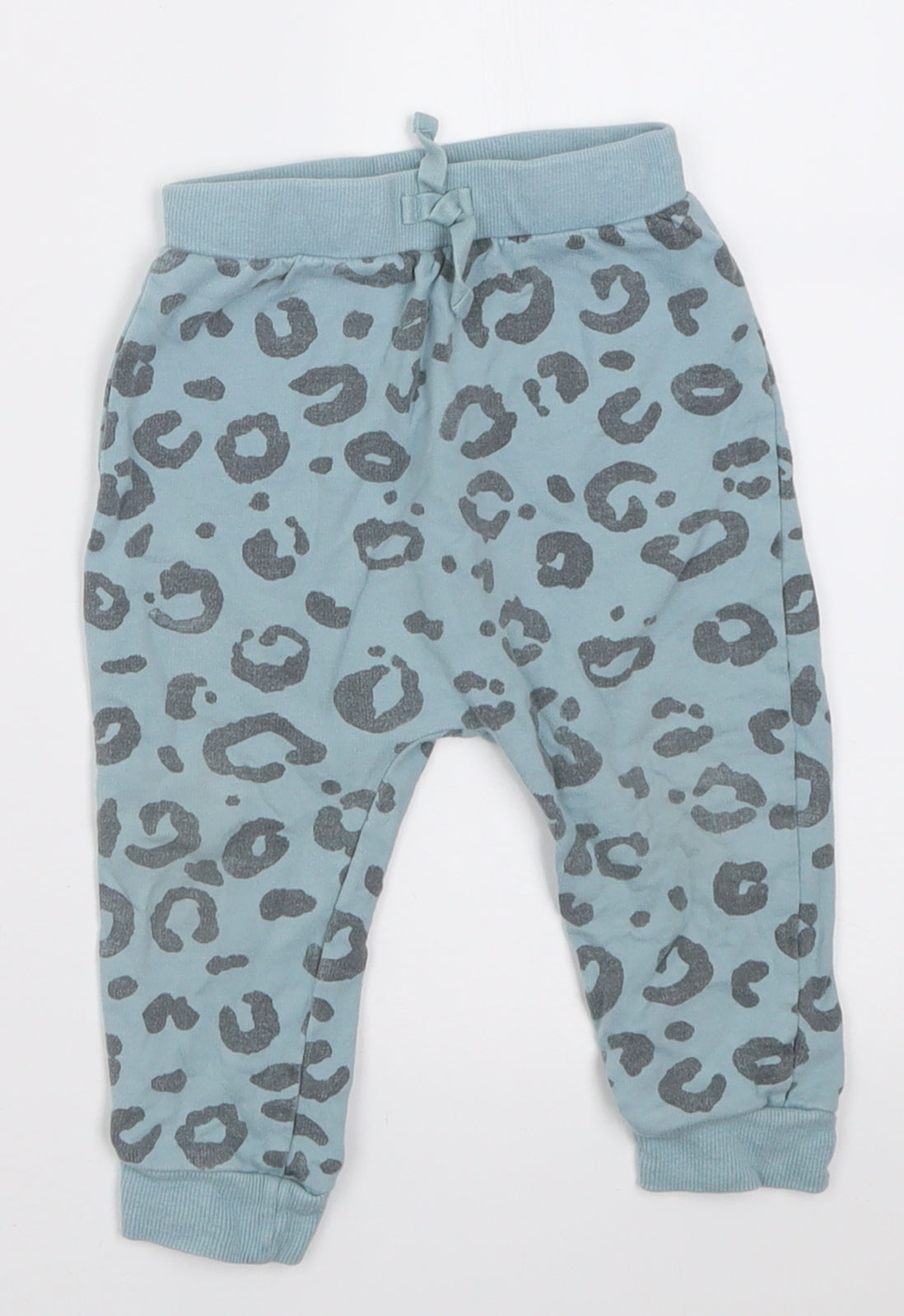 George Girls Blue Animal Print Cotton Jogger Trousers Size 12-18 Months  Tie