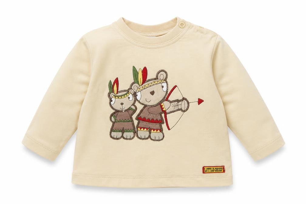 Cherokee Boys Beige  Cotton Basic Casual Size 6-9 Months Crew Neck Button