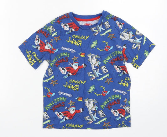 Blue Zoo Boys Blue Geometric Cotton Basic T-Shirt Size 6-7 Years Round Neck Pullover - Christmas