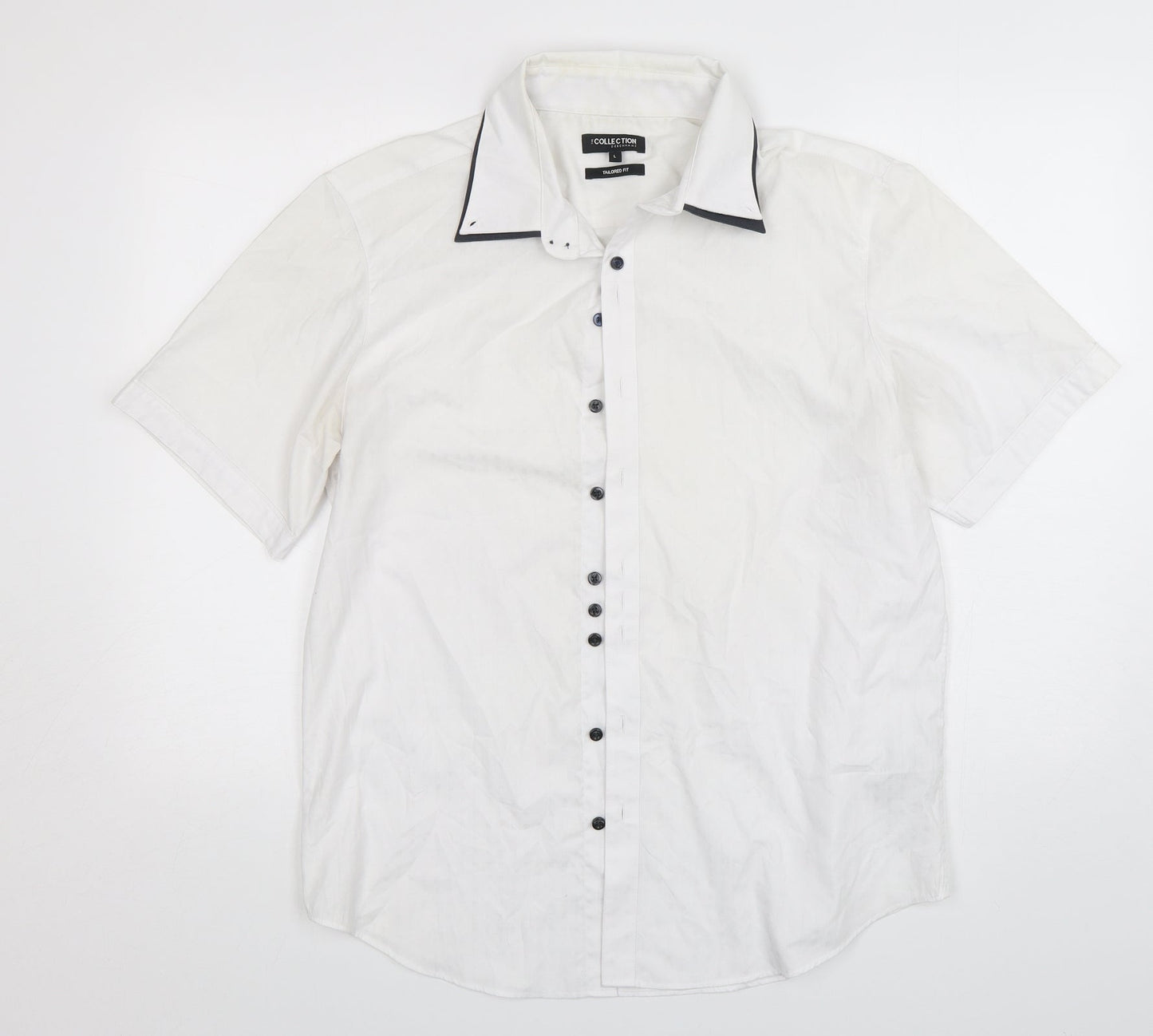 Debenhams Mens White  Polyester  Button-Up Size L Collared Button