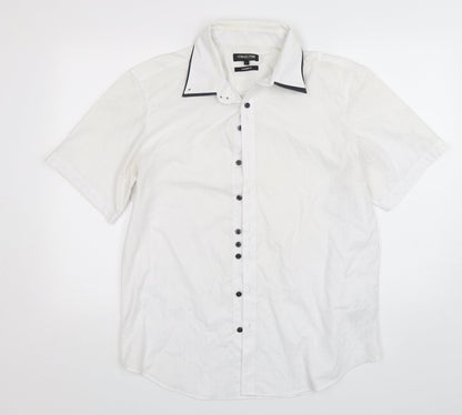 Debenhams Mens White  Polyester  Button-Up Size L Collared Button