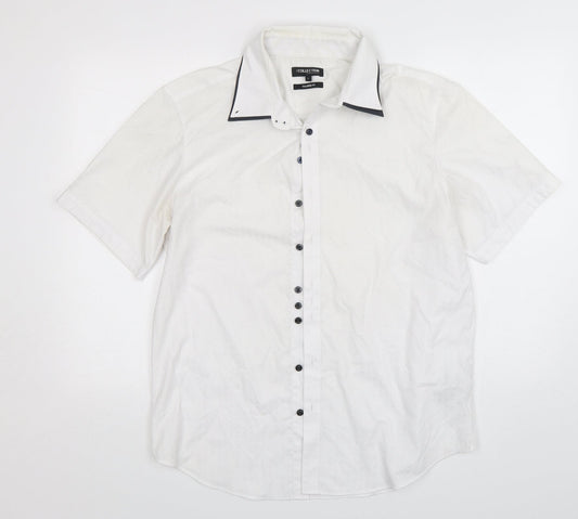Debenhams Mens White  Polyester  Button-Up Size L Collared Button