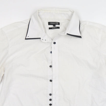Debenhams Mens White  Polyester  Button-Up Size L Collared Button