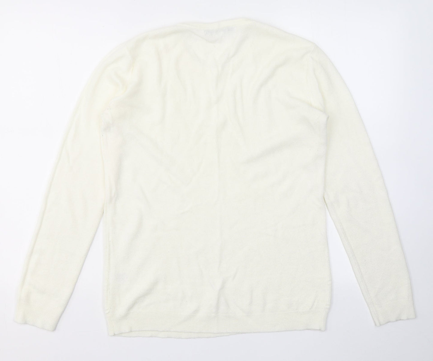 VIDA VI Womens White Round Neck  Acrylic Pullover Jumper Size M
