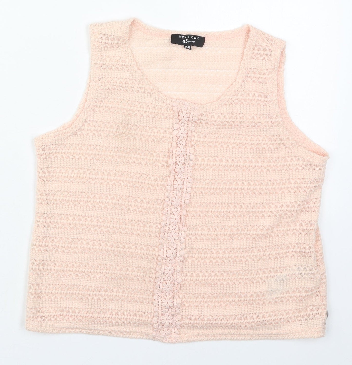 New Look Girls Pink  Polyester Basic Tank Size 12-13 Years Round Neck Pullover
