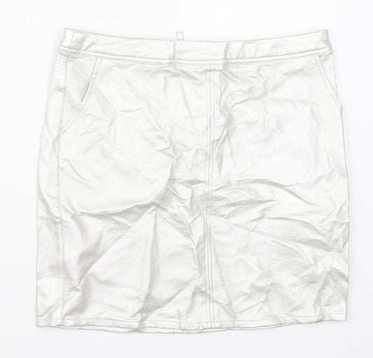 New Look Girls Silver  Polyurethane Mini Skirt Size 13 Years  Regular Zip