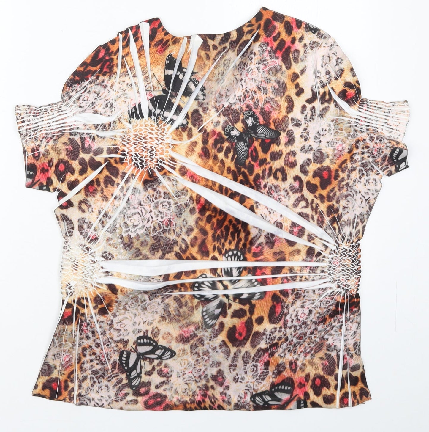 Gerard Womens Brown Animal Print Polyester Basic T-Shirt Size 14 Round Neck