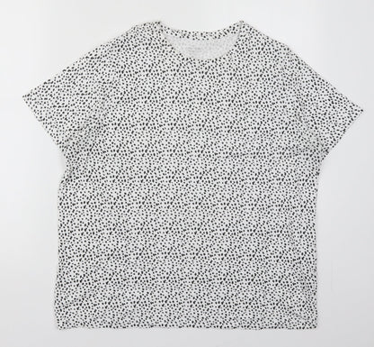 Preloved Dunnes Womens White  Cotton Basic T-Shirt Size XL Crew Neck - Spotted - Front