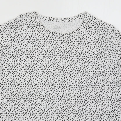 Preloved Dunnes Womens White  Cotton Basic T-Shirt Size XL Crew Neck - Spotted - Detail