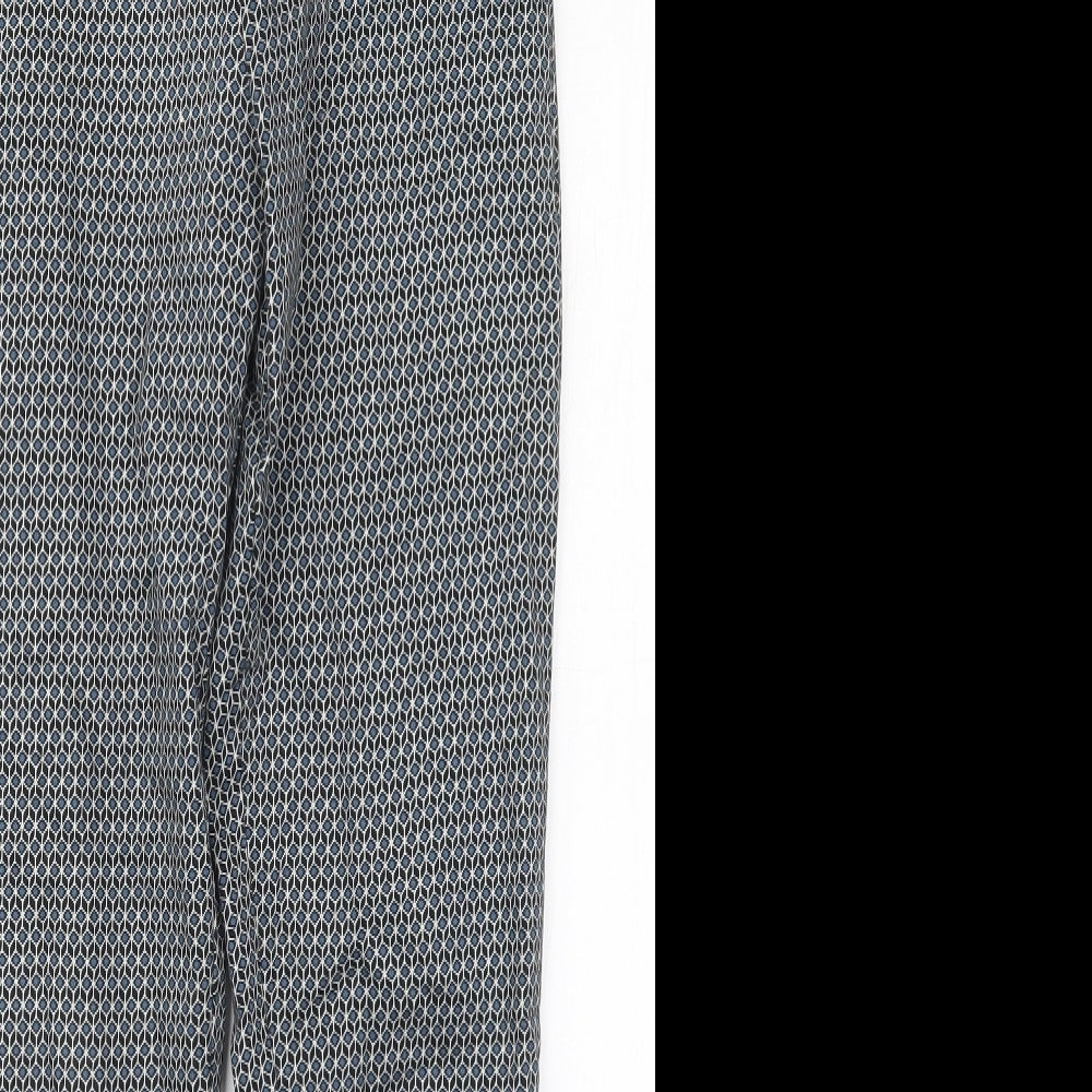 H&M Womens Blue Geometric Cotton Carrot Trousers Size 8 L27 in Regular Zip