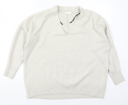 H&M Womens Grey V-Neck  Polyester Pullover Jumper Size L