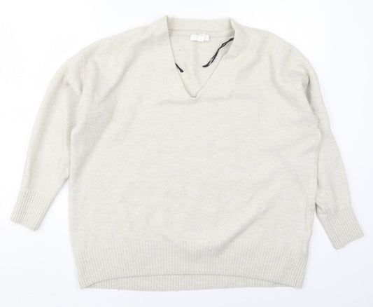 H&M Womens Grey V-Neck  Polyester Pullover Jumper Size L