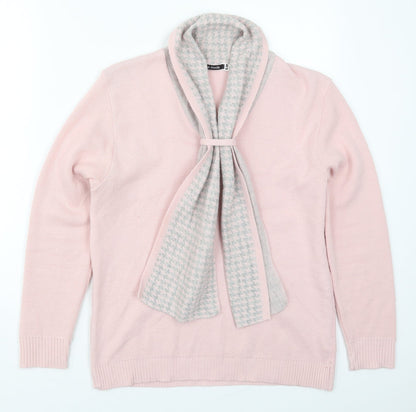 Preloved Mia Moda Womens Pink Collared Houndstooth Acrylic Pullover Jumper Size S - Front