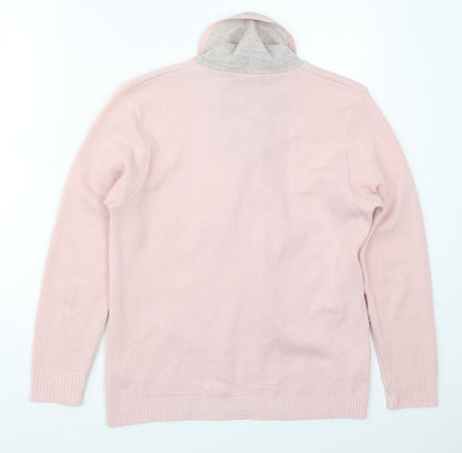 Preloved Mia Moda Womens Pink Collared Houndstooth Acrylic Pullover Jumper Size S - Back