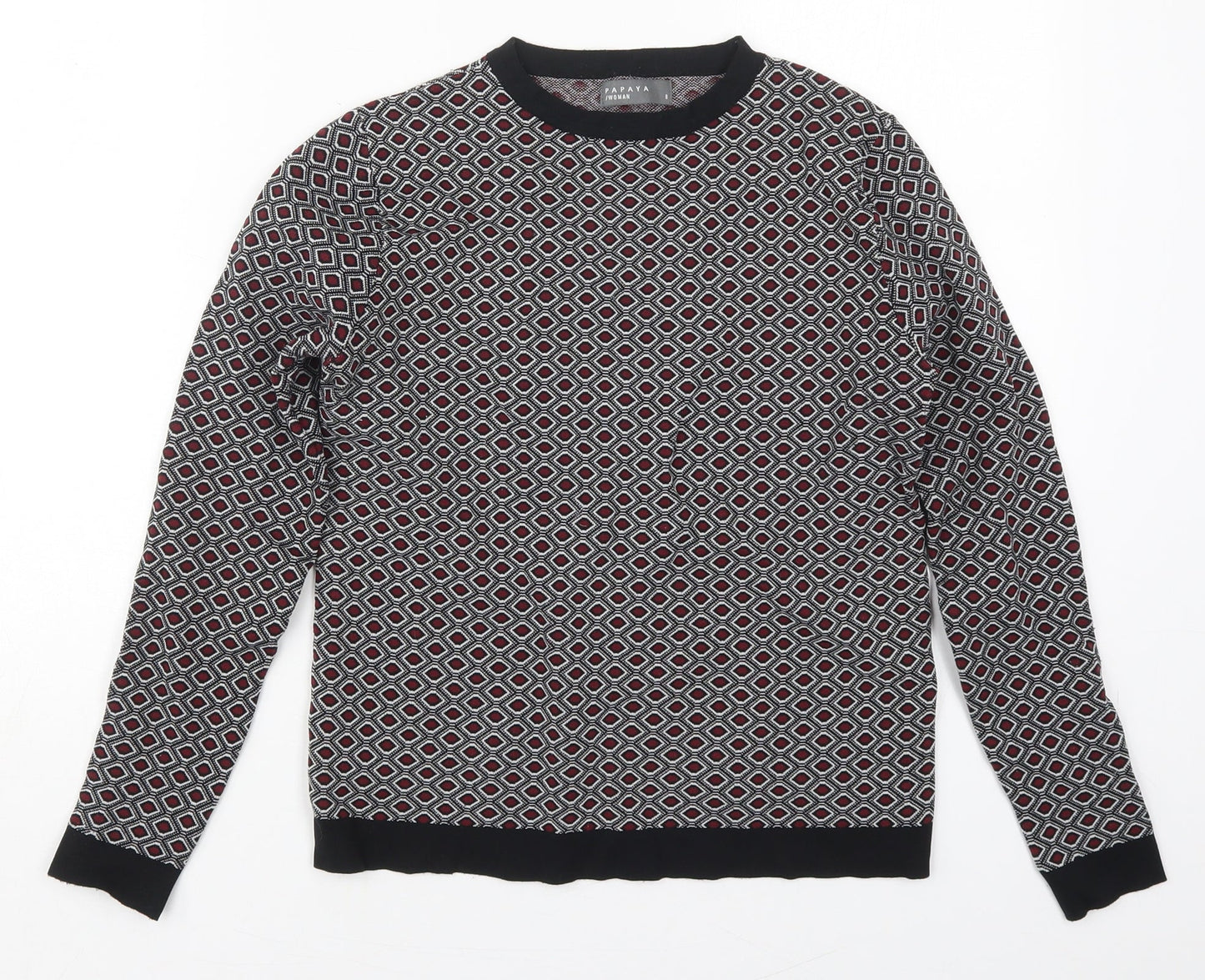 Matalan Womens Red Crew Neck Geometric Nylon Pullover Jumper Size 8