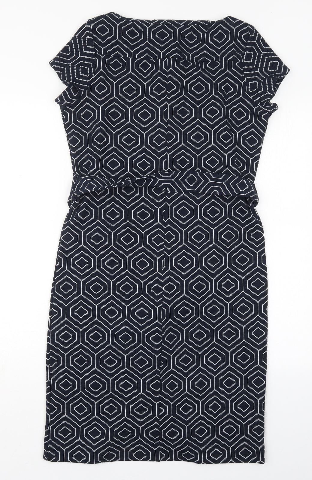 NEXT Womens Blue Geometric Polyester Pencil Dress  Size 8  Square Neck Pullover
