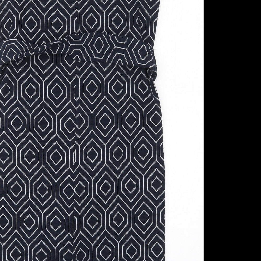 NEXT Womens Blue Geometric Polyester Pencil Dress  Size 8  Square Neck Pullover