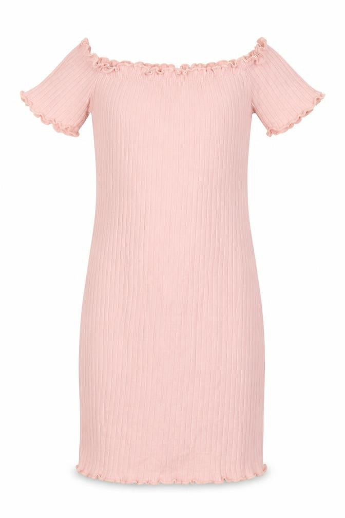 SHEIN Girls Pink  Cotton Pencil Dress  Size 10 Years  Off the Shoulder  - Lettuce Edging