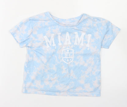 Dunnes Girls Blue  Polyester Cropped T-Shirt Size 6-7 Years Crew Neck  - Tie Dye