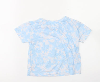 Dunnes Girls Blue  Polyester Cropped T-Shirt Size 6-7 Years Crew Neck  - Tie Dye