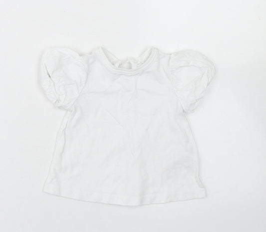 NEXT Girls White  Cotton Basic T-Shirt Size 6-9 Months Crew Neck Button - Puff Sleeve