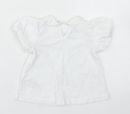 Preloved NEXT Girls White  Cotton Basic T-Shirt Size 6-9 Months Crew Neck Button - Puff Sleeve - Back