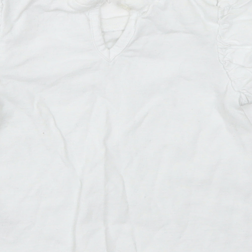 NEXT Girls White  Cotton Basic T-Shirt Size 6-9 Months Crew Neck Button - Puff Sleeve