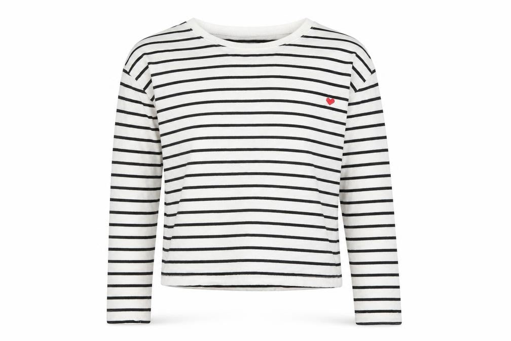 Dunnes Stores Girls White Striped Cotton Pullover Sweatshirt Size 10-11 Years   - Cropped