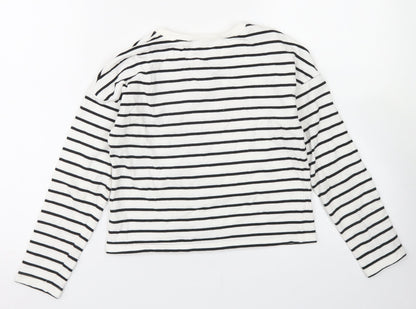 Dunnes Girls White Striped Cotton Pullover Sweatshirt Size 10-11 Years   - Cropped