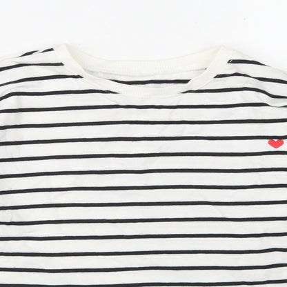 Dunnes Girls White Striped Cotton Pullover Sweatshirt Size 10-11 Years   - Cropped