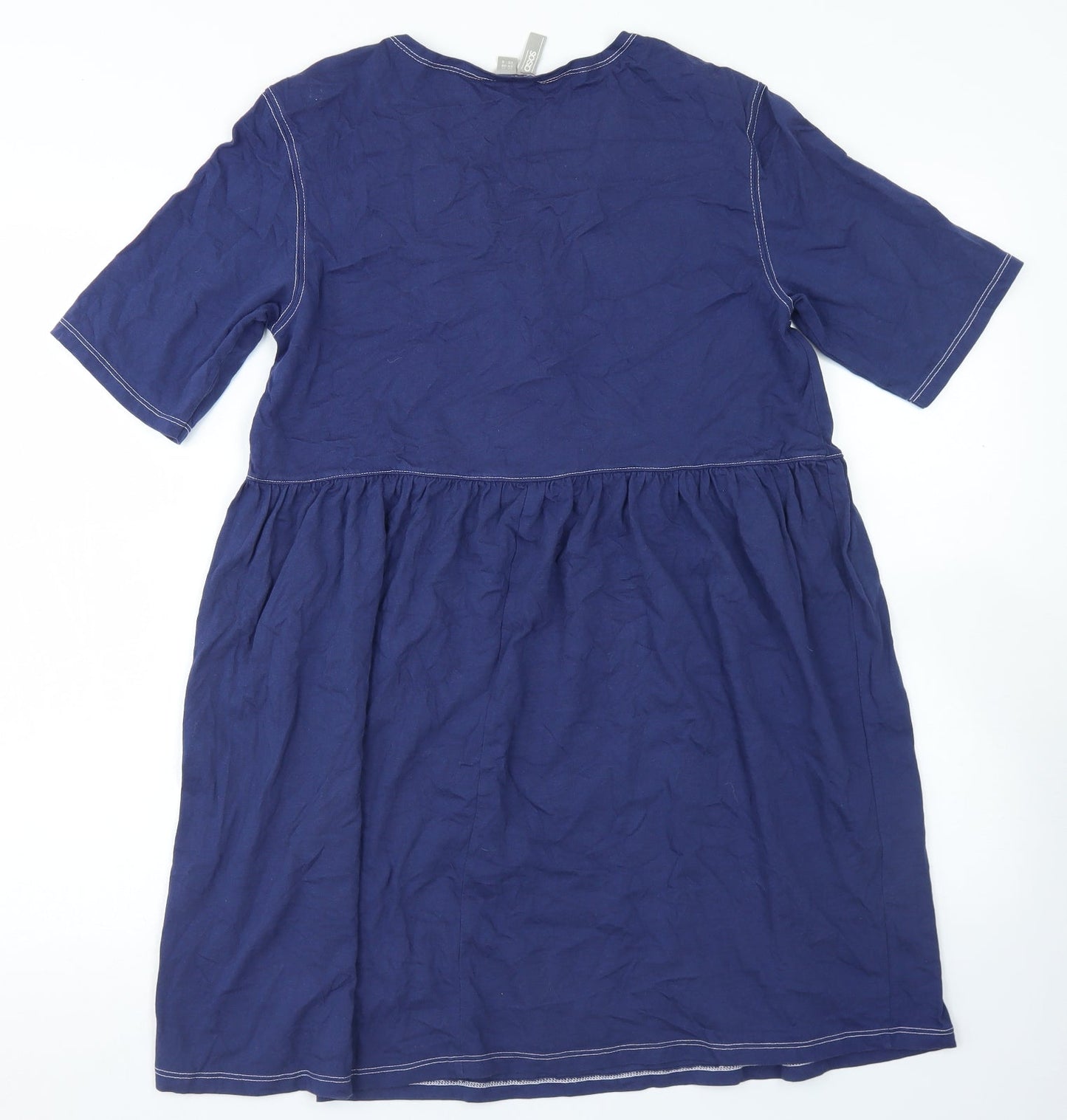 ASOS Womens Blue  Cotton Skater Dress  Size 10  V-Neck Zip