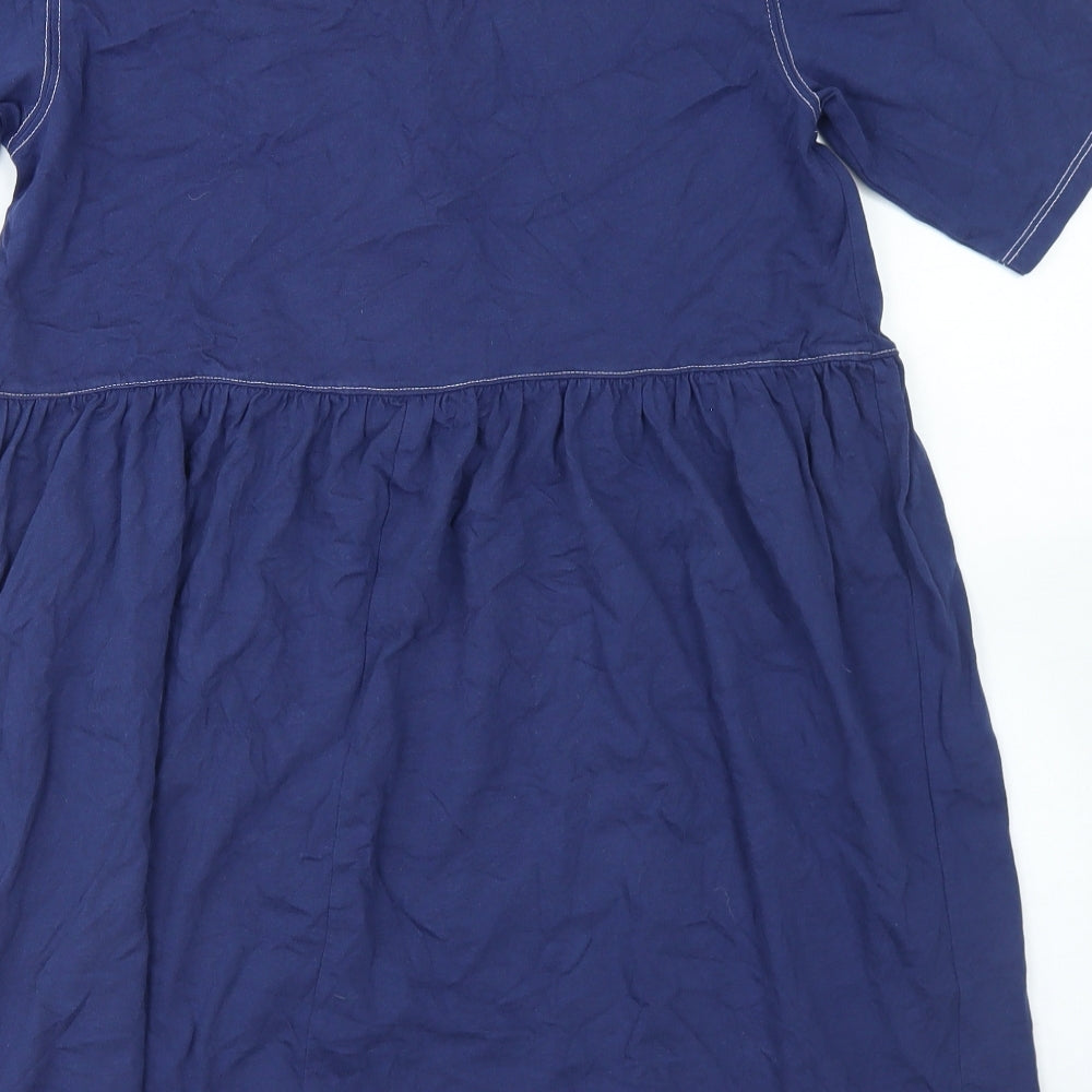 ASOS Womens Blue  Cotton Skater Dress  Size 10  V-Neck Zip