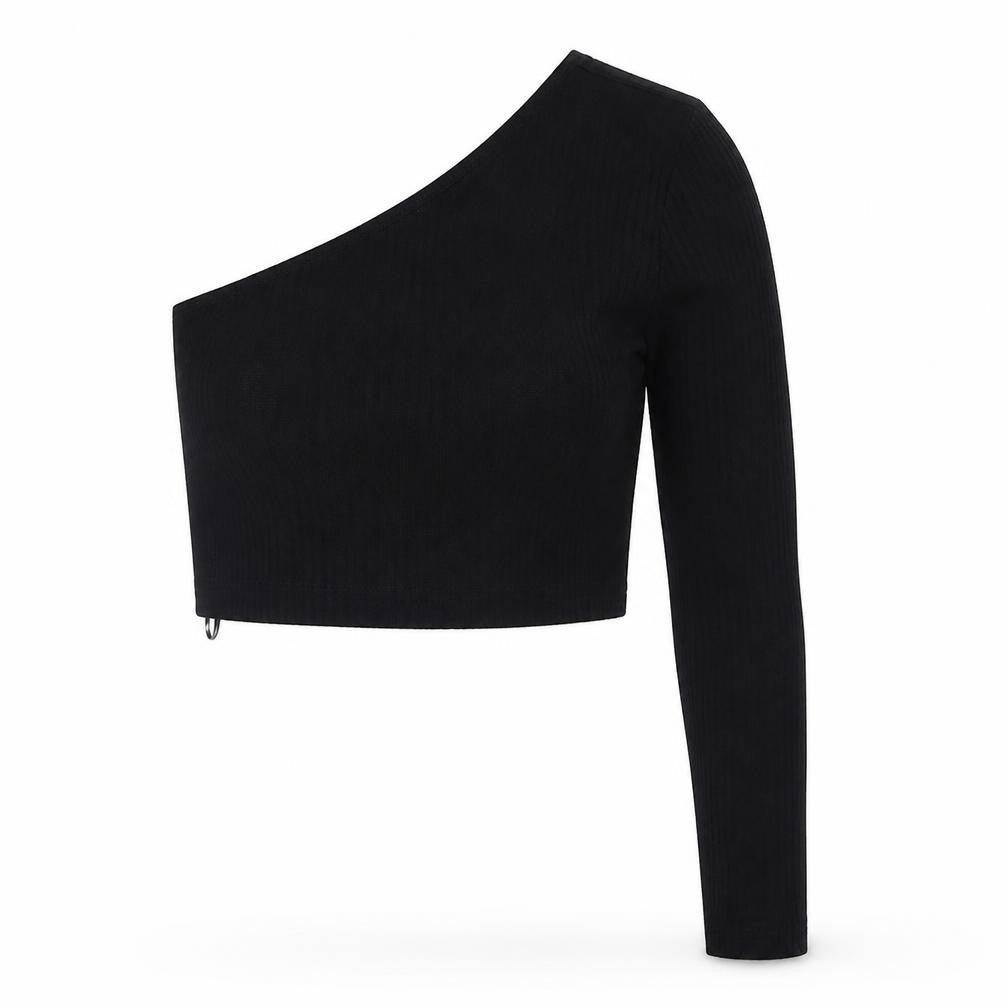 SheIn Womens Black  Polyester Cropped Blouse Size M One Shoulder