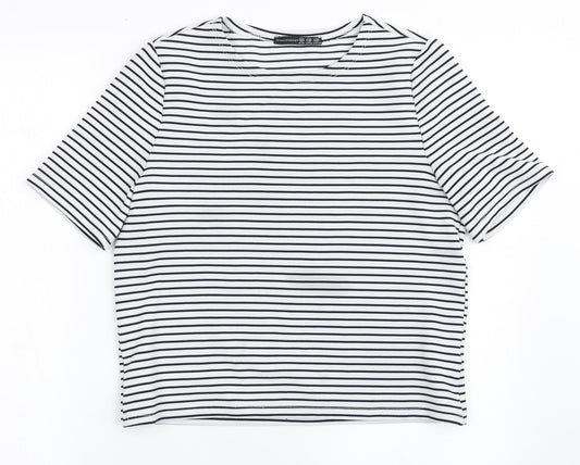 Atmosphere Womens Blue Striped Polyester Basic T-Shirt Size 10 Round Neck