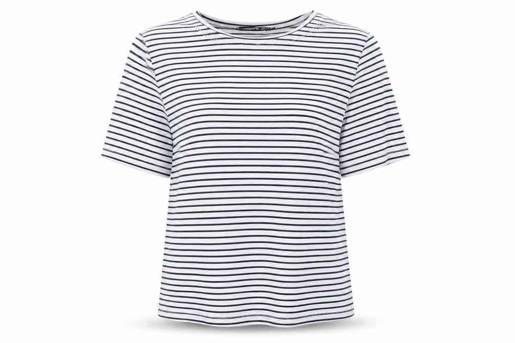 Atmosphere Womens Blue Striped Polyester Basic T-Shirt Size 10 Round Neck