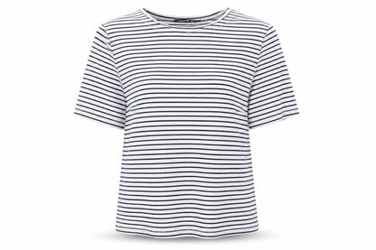 Atmosphere Womens Blue Striped Polyester Basic T-Shirt Size 10 Round Neck