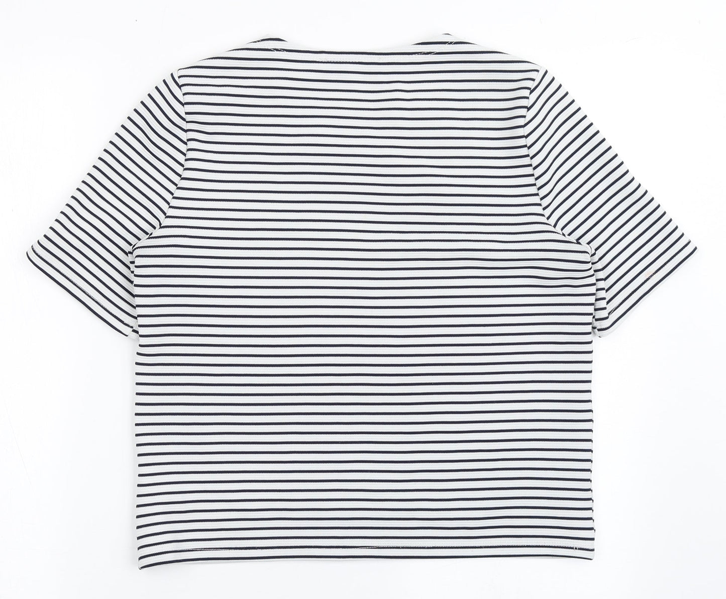 Atmosphere Womens Blue Striped Polyester Basic T-Shirt Size 10 Round Neck