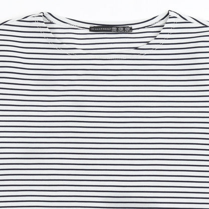 Atmosphere Womens Blue Striped Polyester Basic T-Shirt Size 10 Round Neck