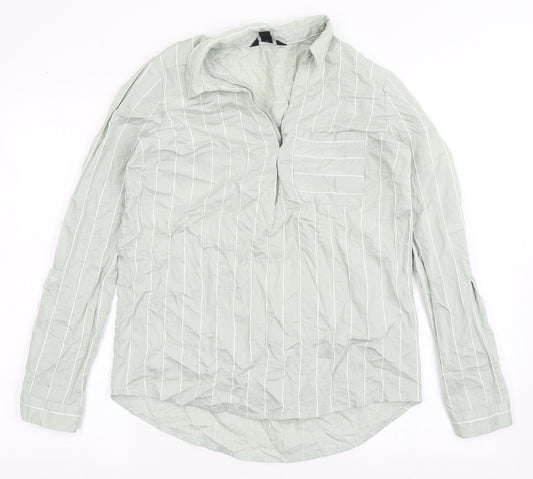 New Look Womens Green Striped Viscose Basic Blouse Size 6 Collared