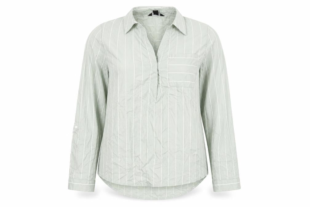 New Look Womens Green Striped Viscose Basic Blouse Size 6 Collared