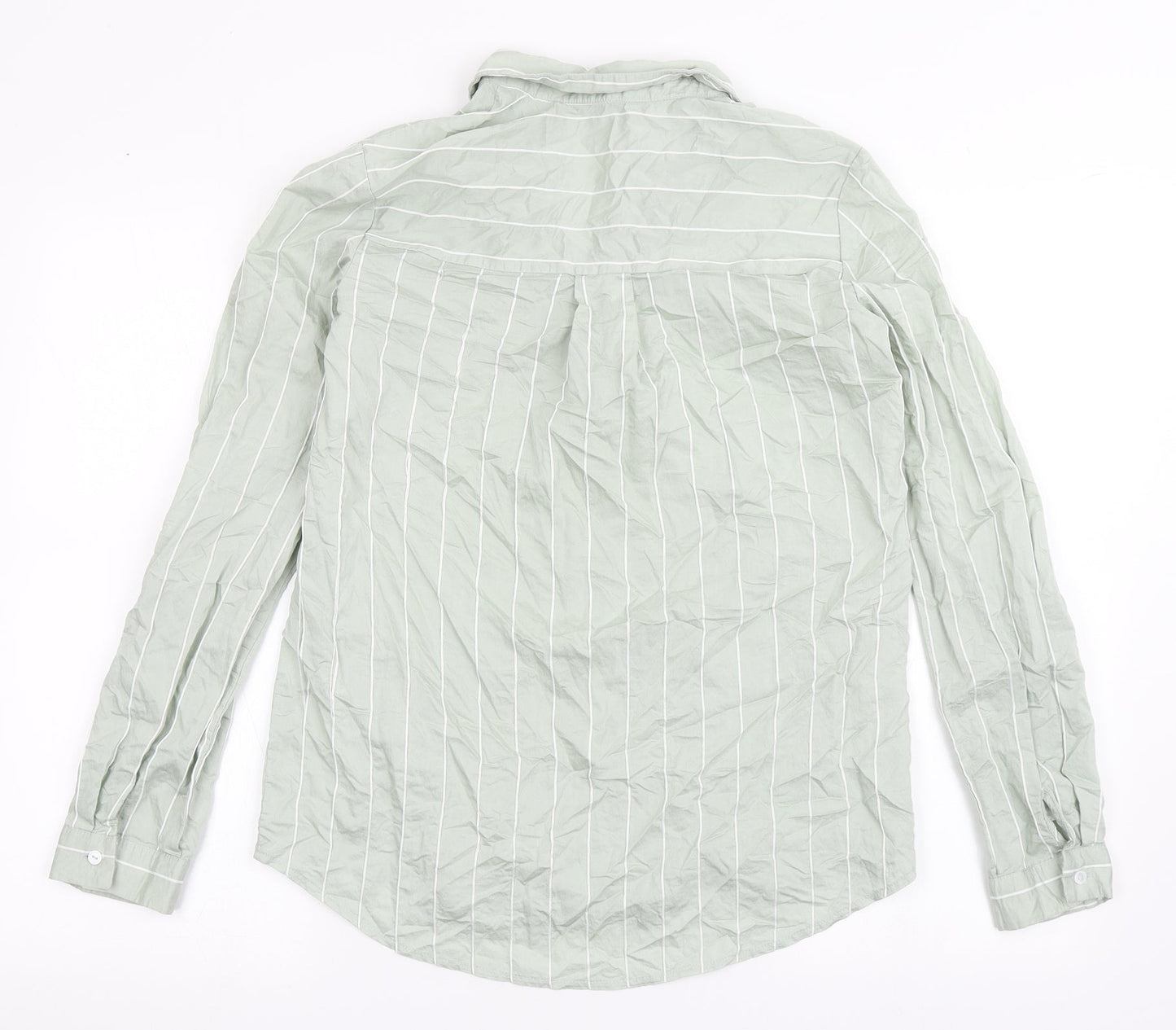 New Look Womens Green Striped Viscose Basic Blouse Size 6 Collared
