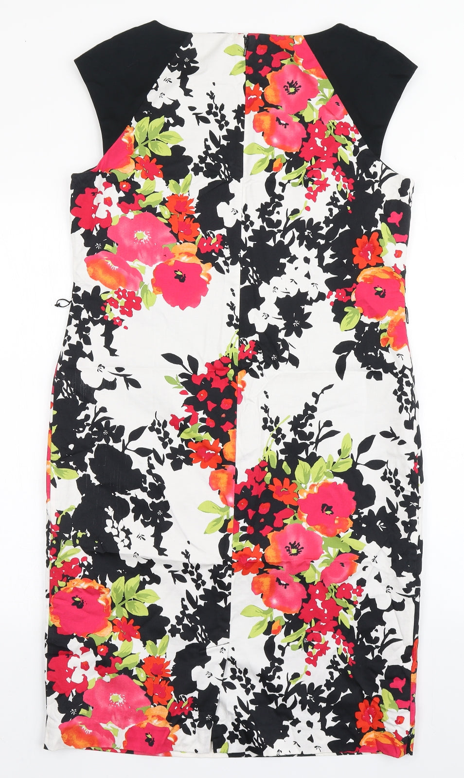 Precis Womens Black Floral Cotton Shift  Size 12  Round Neck Zip