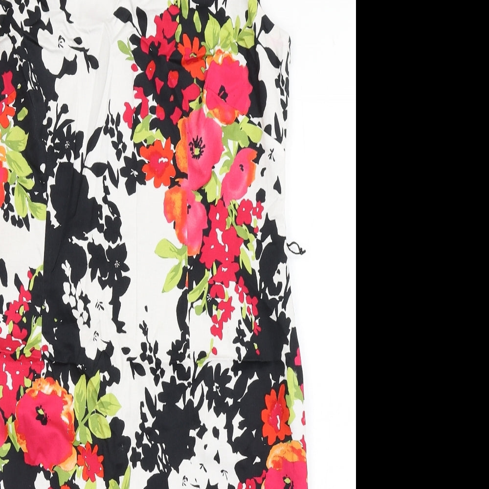 Precis Womens Black Floral Cotton Shift  Size 12  Round Neck Zip