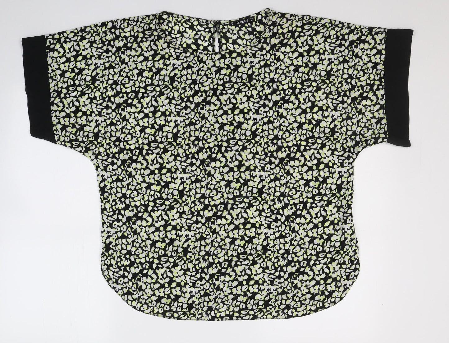Dunnes Stores Womens Black Geometric Polyester Jersey Blouse Size M Round Neck
