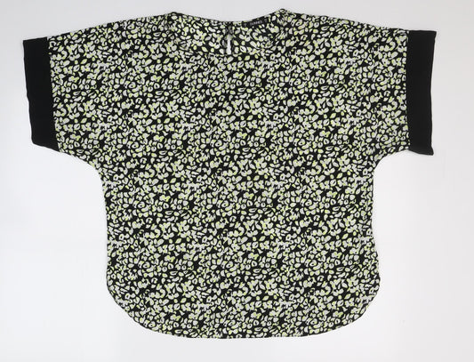 Dunnes Stores Womens Black Geometric Polyester Jersey Blouse Size M Round Neck