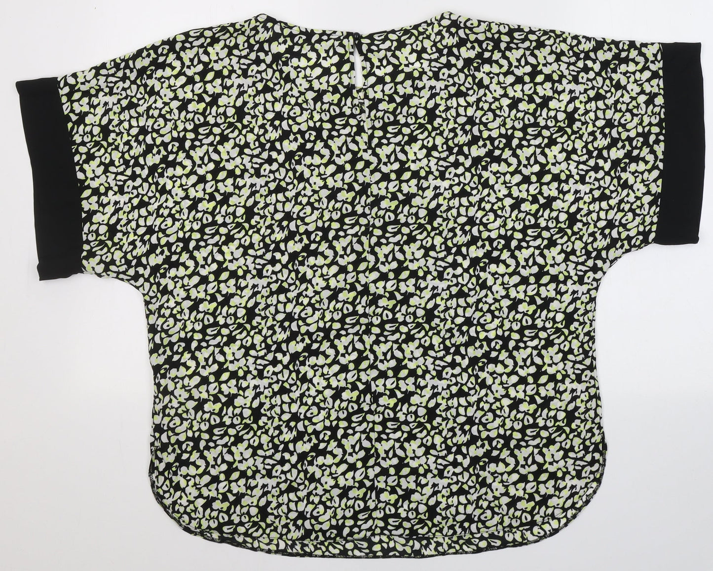 Dunnes Stores Womens Black Geometric Polyester Jersey Blouse Size M Round Neck