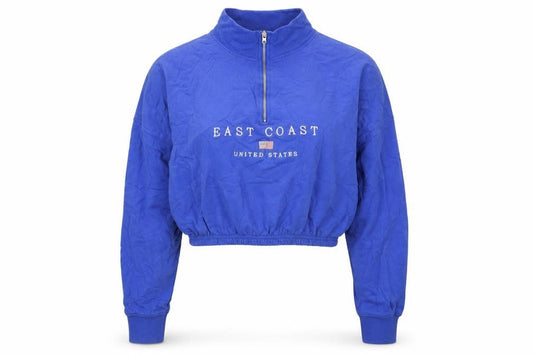 New Look Womens Blue  Cotton Pullover Sweatshirt Size S  Zip - Cropped