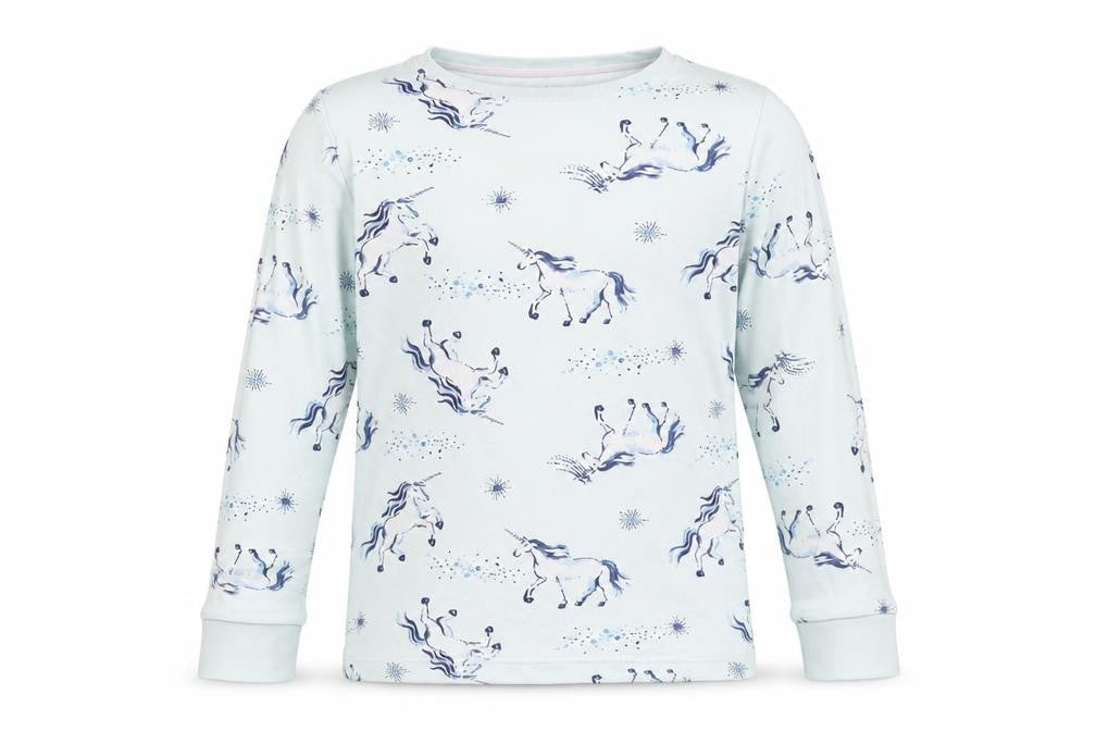F&F Girls Blue Solid Cotton Top Pyjama Top Size 6-7 Years   - Unicorn